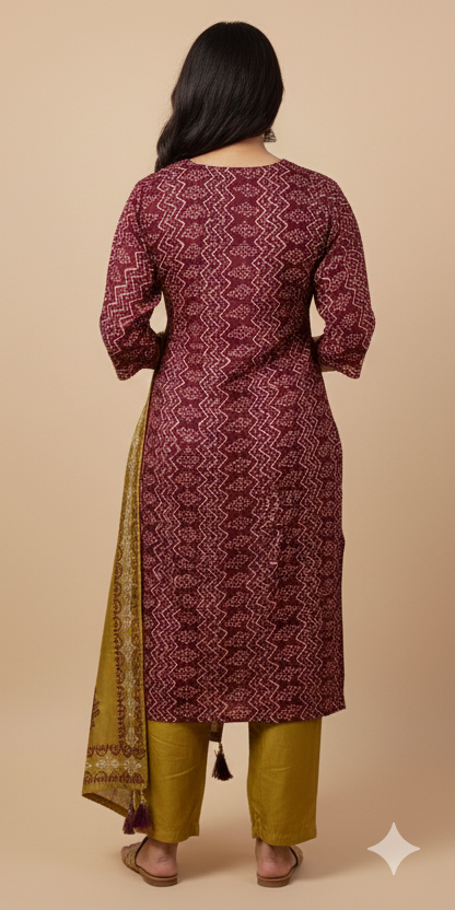 Maroon Silk Kurti Set