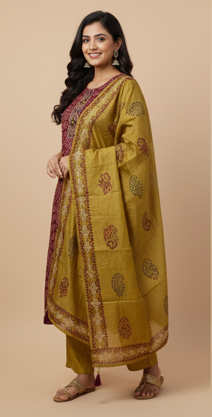 Maroon Silk Kurti Set