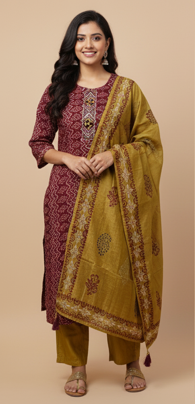 Maroon Silk Kurti Set