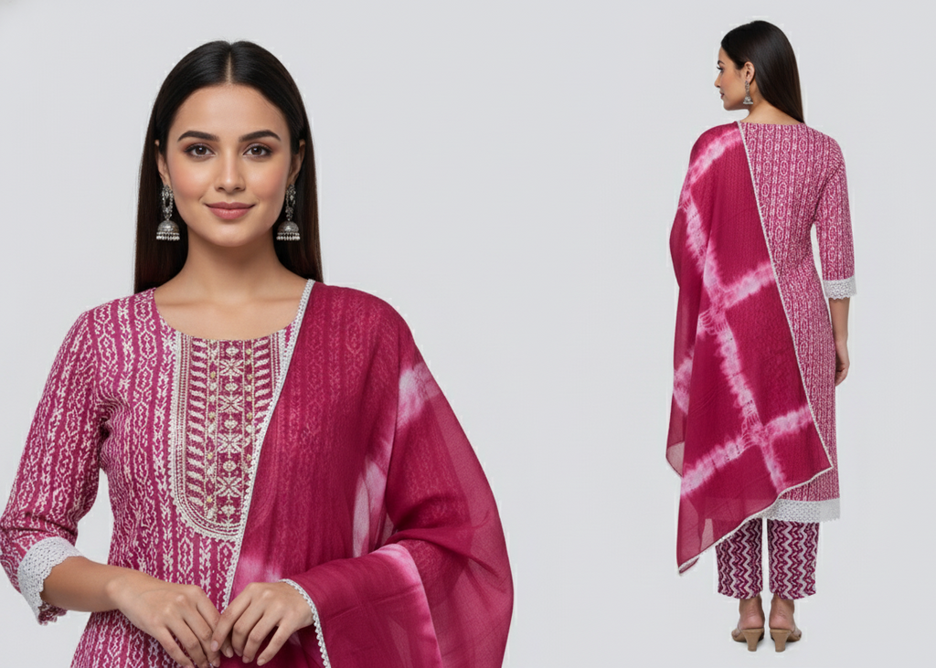 Crimson Pink Pure Cotton Kurti Set
