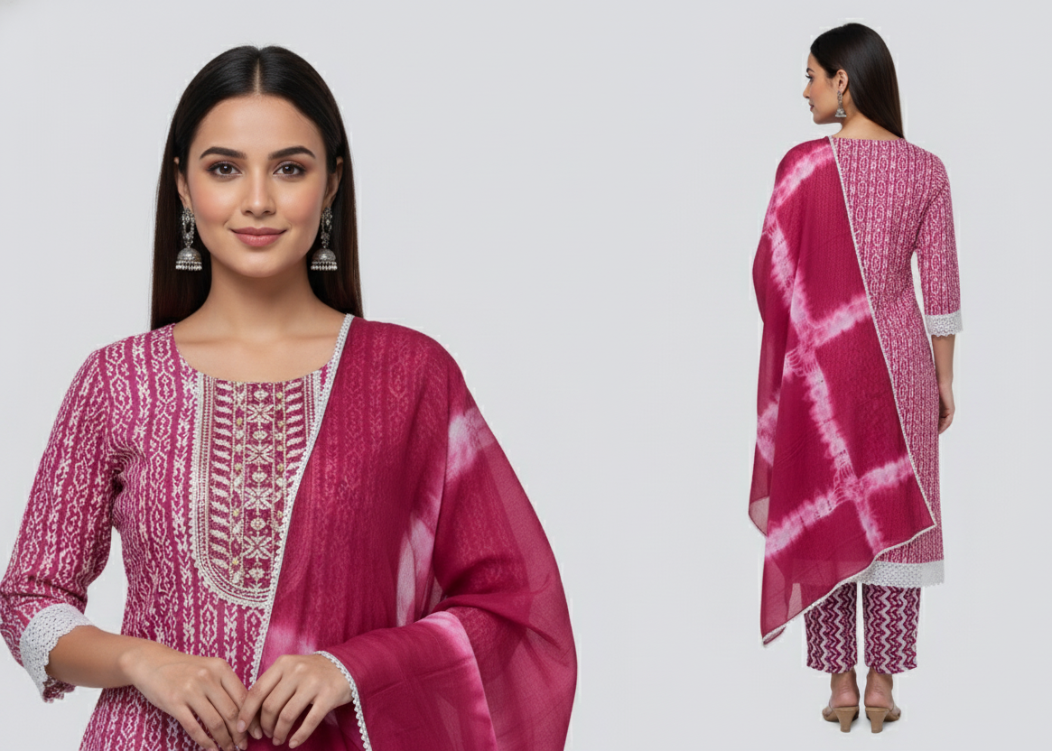 Crimson Pink Pure Cotton Kurti Set