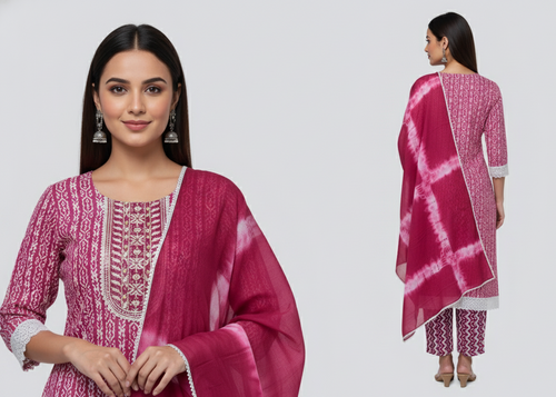 Crimson Pink Pure Cotton Kurti Set