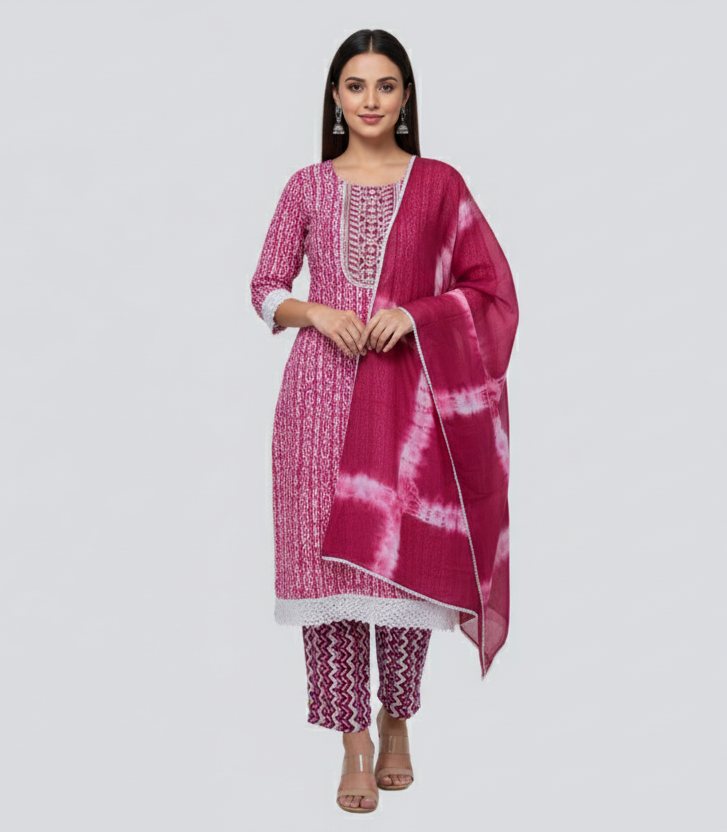 Crimson Pink Pure Cotton Kurti Set